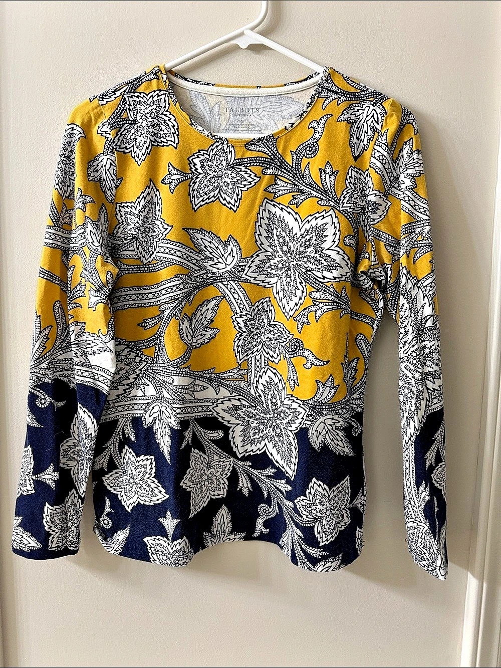 Talbots Floral Long Sleeve Top in Yellow & Blue Size Medium